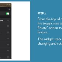 Smartphone screen showing the "Smart Rotate" toggle switch in the off position. Instructions read, "STEP 2: From the top of the screen, tap the toggle next to the 'Smart Rotate' option to disable the feature.