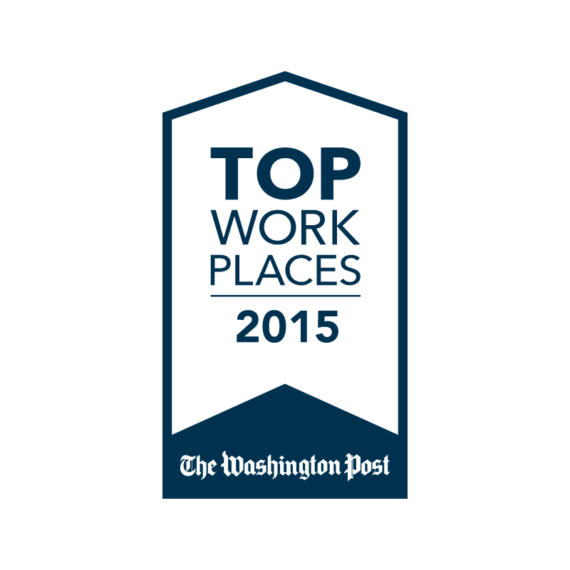 A blue and white badge that reads "Top Workplaces 2015" and "The Washington Post" at the bottom.